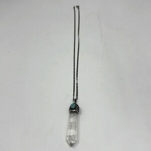 Long necklace with Clear quartz and turquoise stone and shiny stones